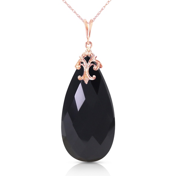 Galaxy Gold Products Jewelry - 14K. SOLID GOLD NECKLACE WITH BRIOLETTE BLACK ONYX